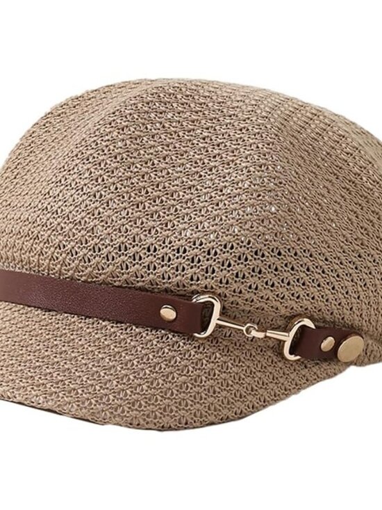 Women\'s Newsboy Cap Beret Breathable Mesh Sun Hat Beach Hats Octagonal Hat Khaki main image 6